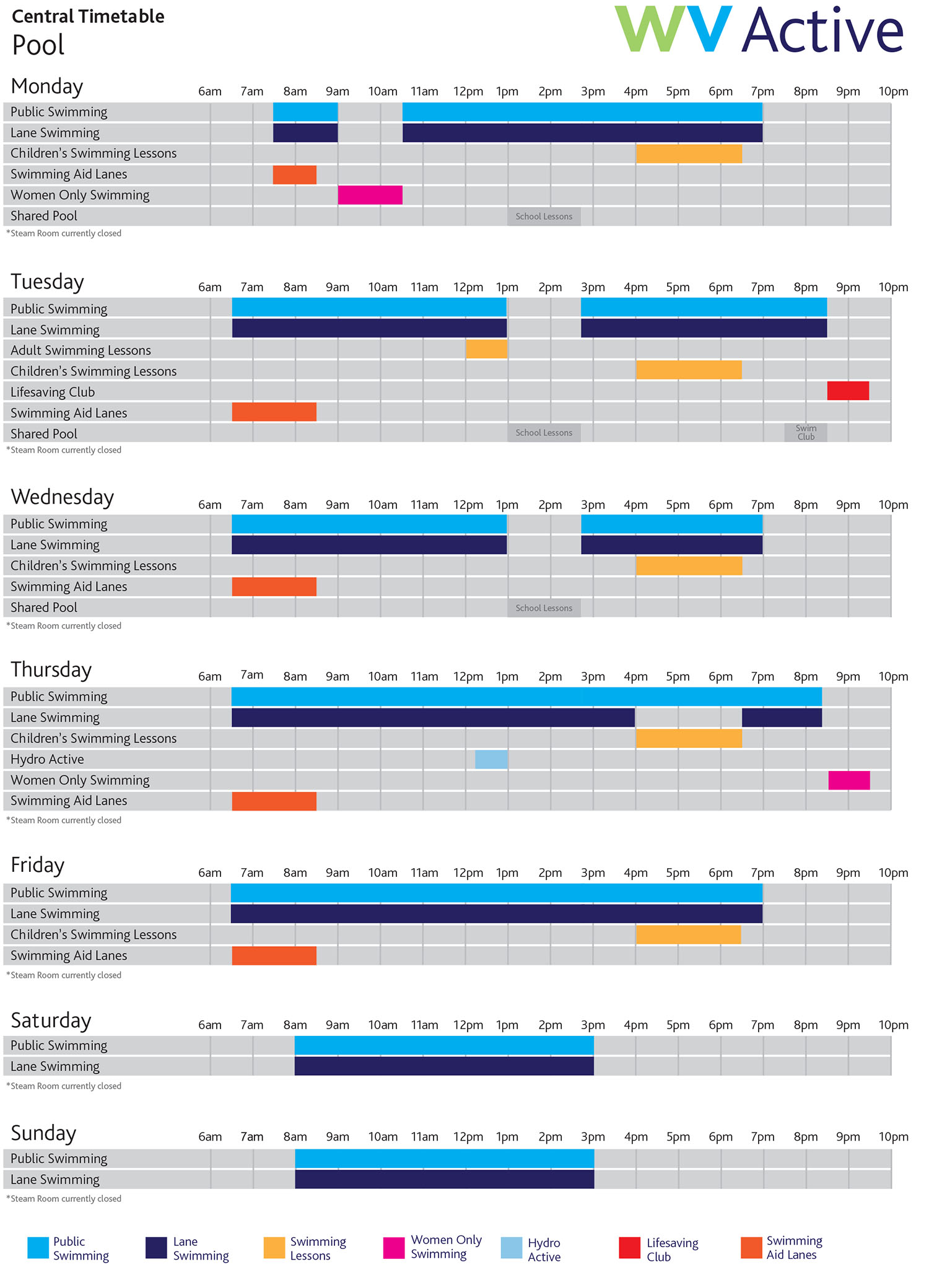 Central Swimming Timetable