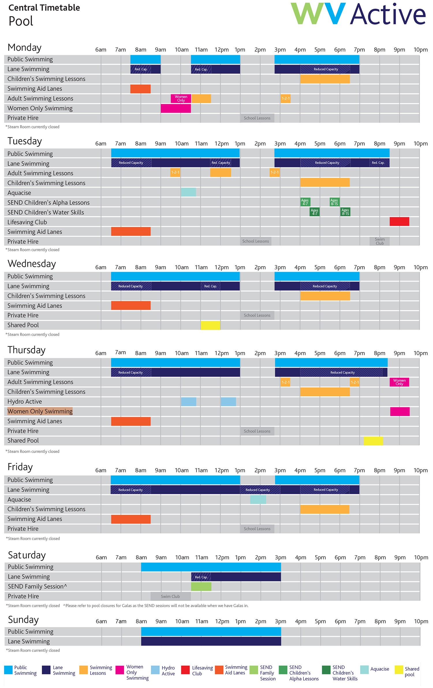 Central Swimming Timetable
